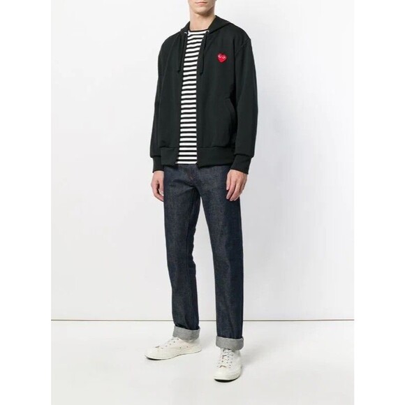 COMME DES GARCONS CDG PLAY BLACK FULL ZIP HOODIE WITH RED HEART SIZE SMALL - Picture 13 of 14